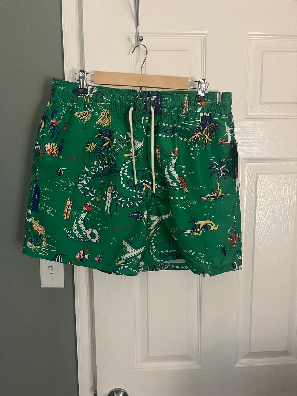 Polo by Ralph Lauren Green Tropical Print Swim Trunks NWT